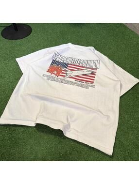 Vintage Y2K Space Shuttle Columbia NASA Memorial T Shirt Super Big L USA Flag
